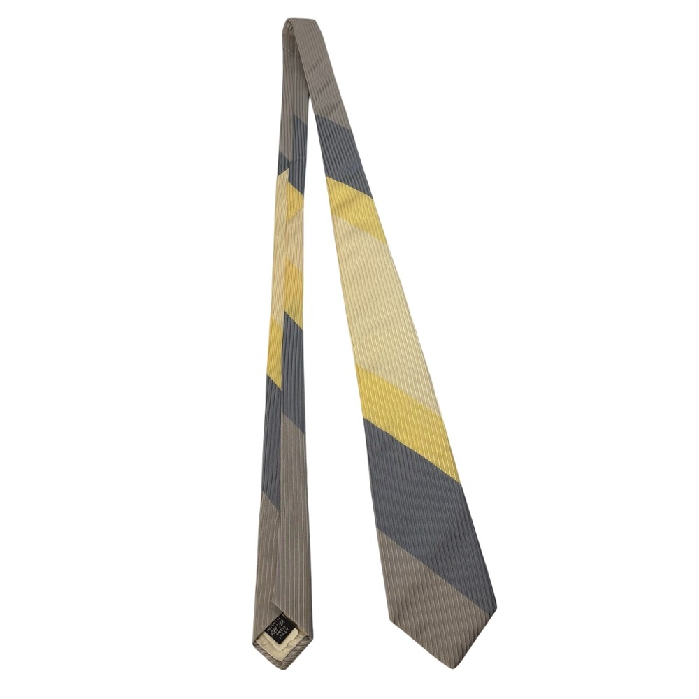 VTG Givenchy Repp Tie Italian Silk‎ Colorblock Yellow Gray - Picture 5 of 10